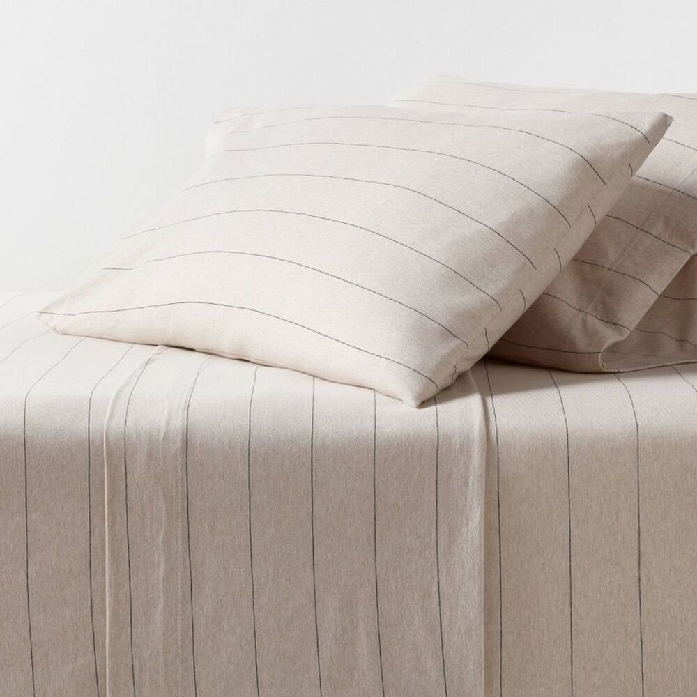 Threshold - Full Cotton Jersey Sheet Set Oatmeal Heather Strip Oatmeal